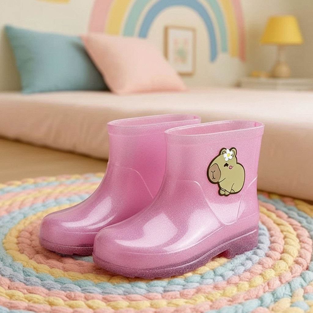 Bota de Chuva Infantil Menina Resistente Galocha PVC Cristal Impermeável Leve Macia