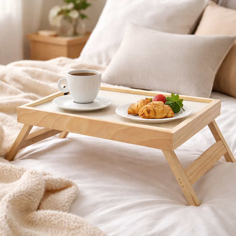 Bandeja Café da Manhã c/ Pé Dobrável Madeira Pinus Decoração Multiuso em Oferta na Shopee