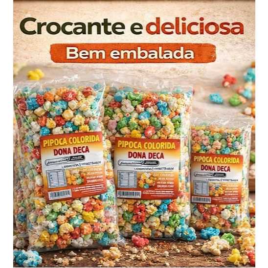 PIPOCA DOCE COLORIDA DONA DECA KIT COM 20, 10 E 5 UNIDADES DE 100G PARA FESTAS INFANTIS E JUNINAS