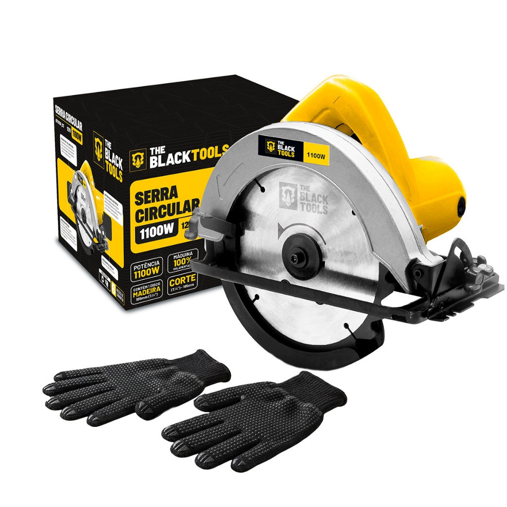 Serra Circular 1100w 7.1/4 Pol Profissional Com Guia Lateral Amarelo 60hz The Black Tools + Acessório