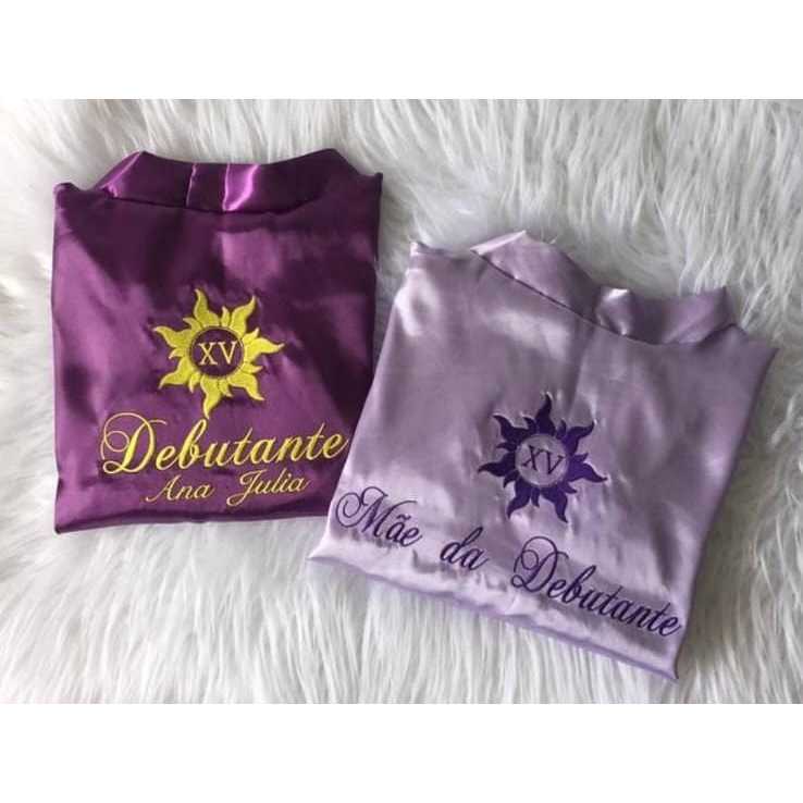 Robie Hobby Robem Robe de Cetim Bordado Debutante Rapunzel Enrolados Padrão Promoção Presente Personalizado — imagem 2 de 2