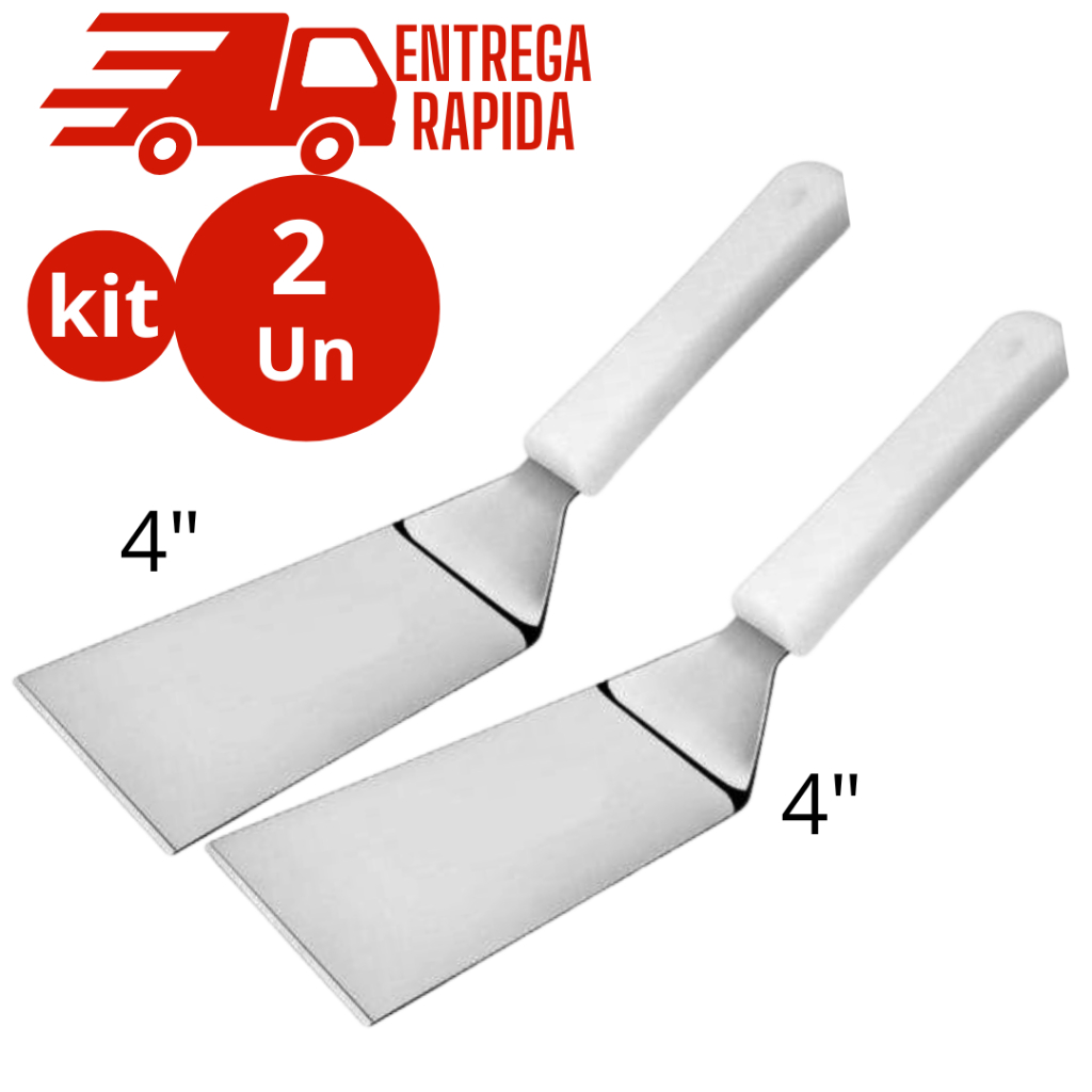 Imagem Kit 2 Espátula Chapeiro Profissional de Inox  Curva  4 polegadas - Cozinha Burger Churrasco