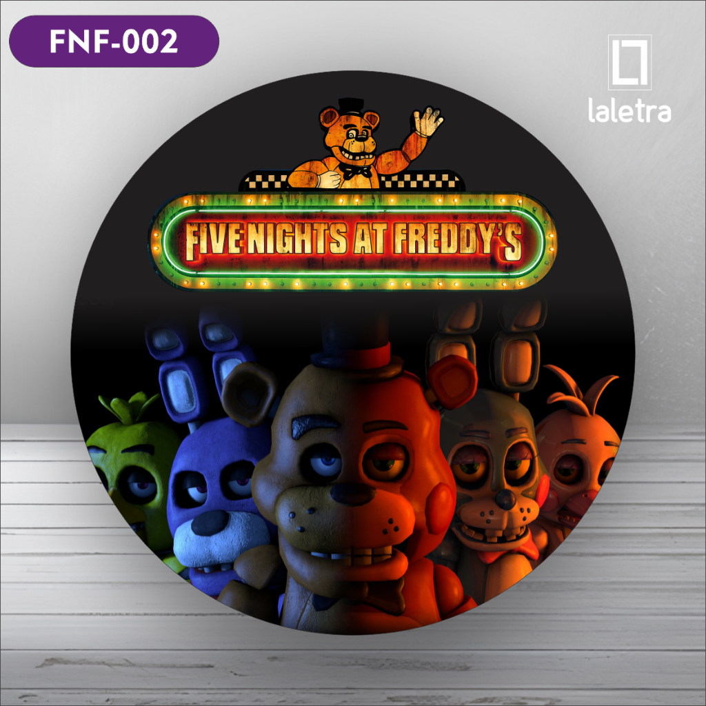 Capa Painel Redondo de Festa Veste Fácil Sublimados Tema Five nights at freddy's Decoração Exclusiva.