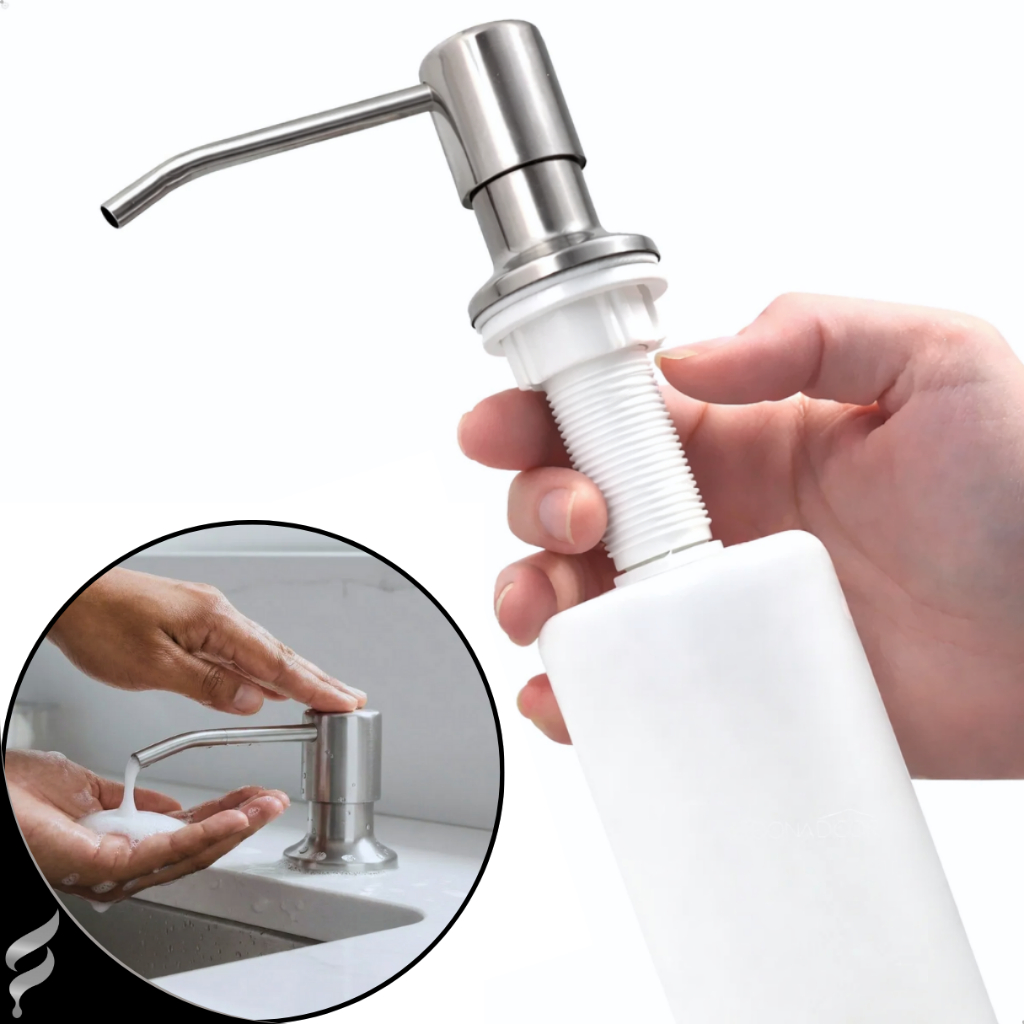 Dispenser Detergente Embutir Bancada Dosador Porta Sabão Líquido Pia Cozinha Inox Escovado