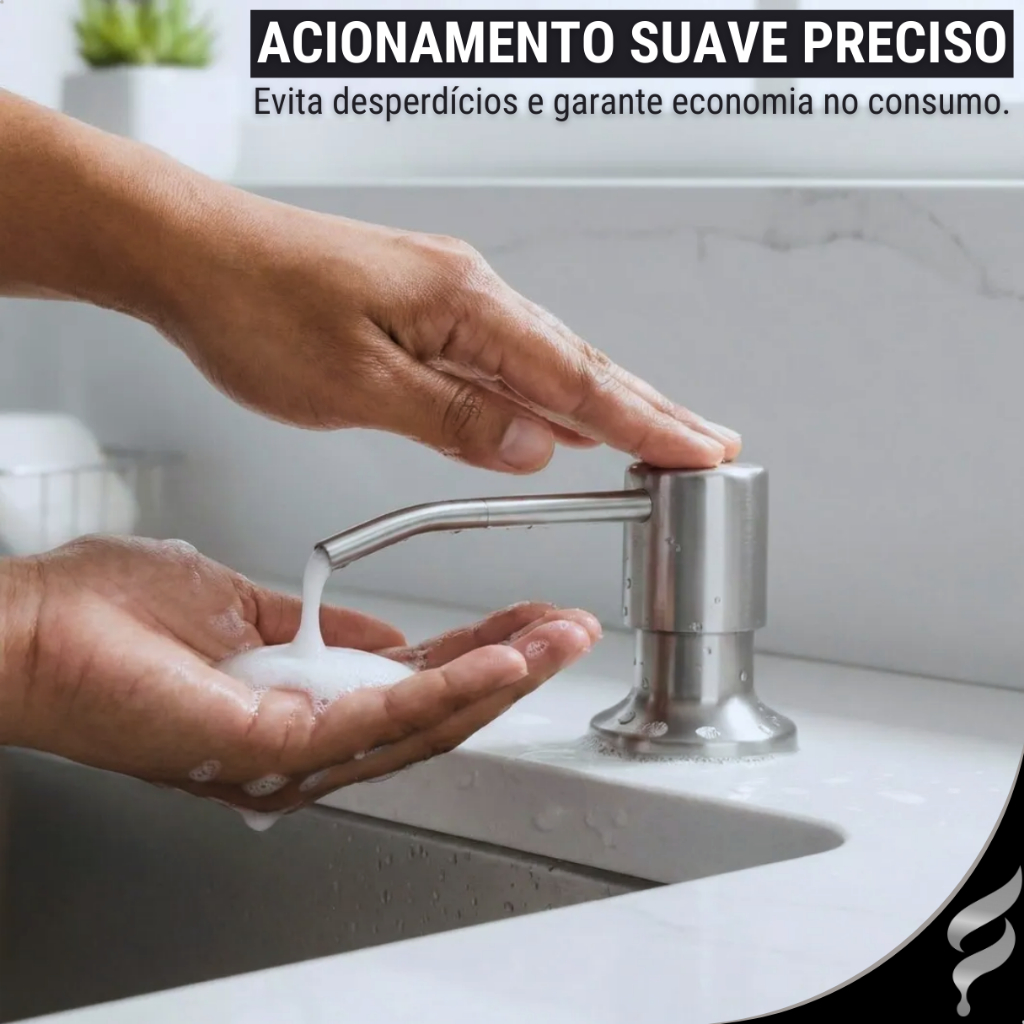 Dispenser Detergente Embutir Bancada Dosador Porta Sabão Líquido Pia Cozinha Inox Escovado · foto 2