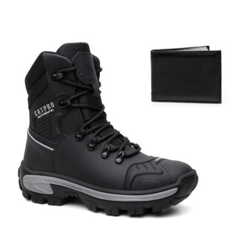 Bota Coturno Masculino Couro Emborrachado Catpro Cano Longo C.A Solado Antiderrapante Top + Carteira