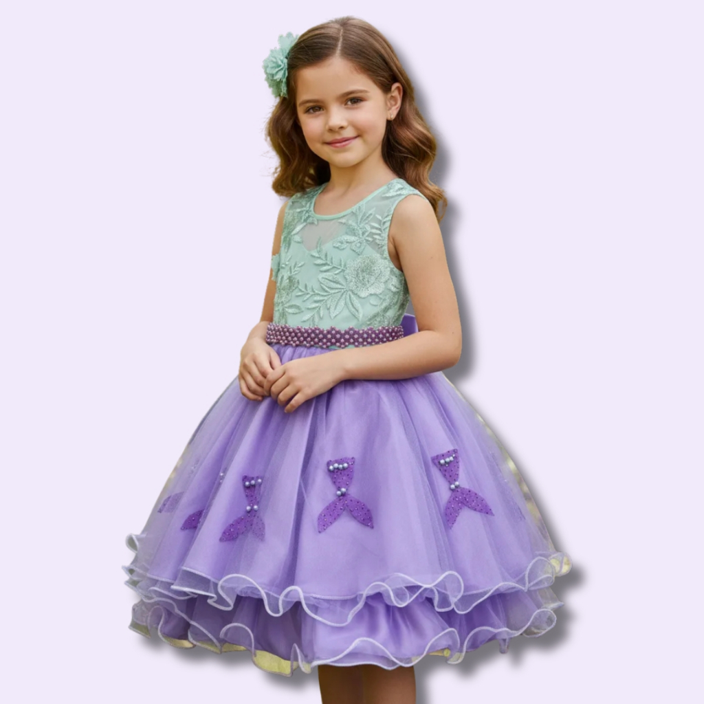 Vestido Infantil Ariel Curto Princesa Sereia Aniversário Fantasia
