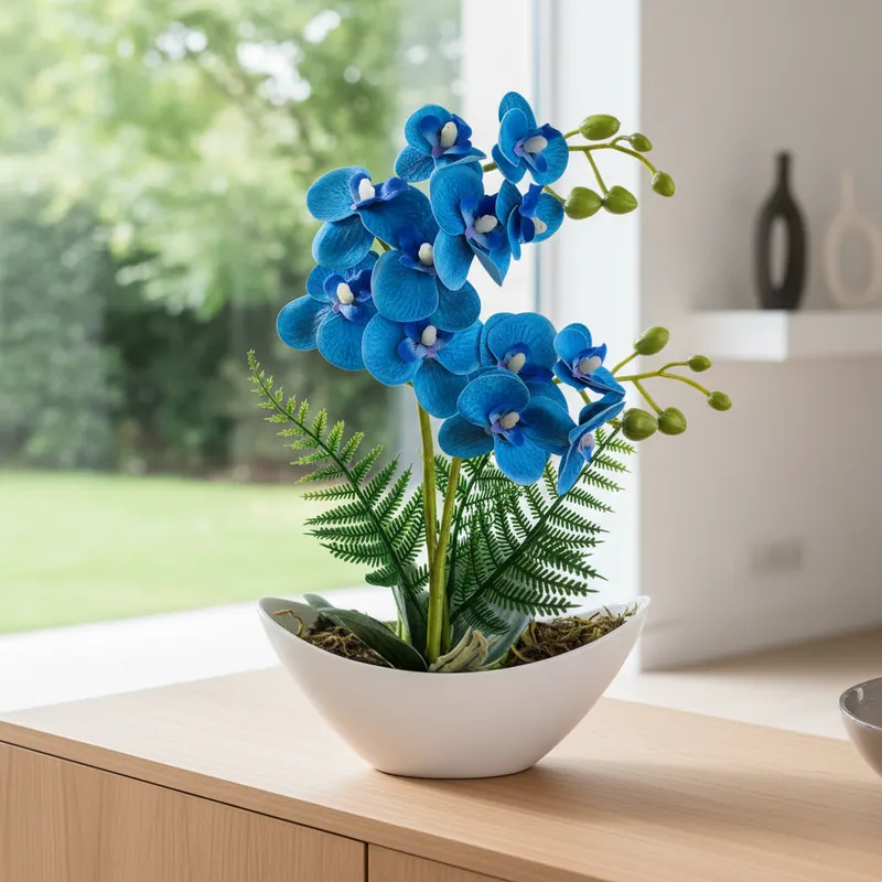 Planta Artificial Arranjo de Orquídea Com Vaso Barca Luxuoso em Oferta na Shopee