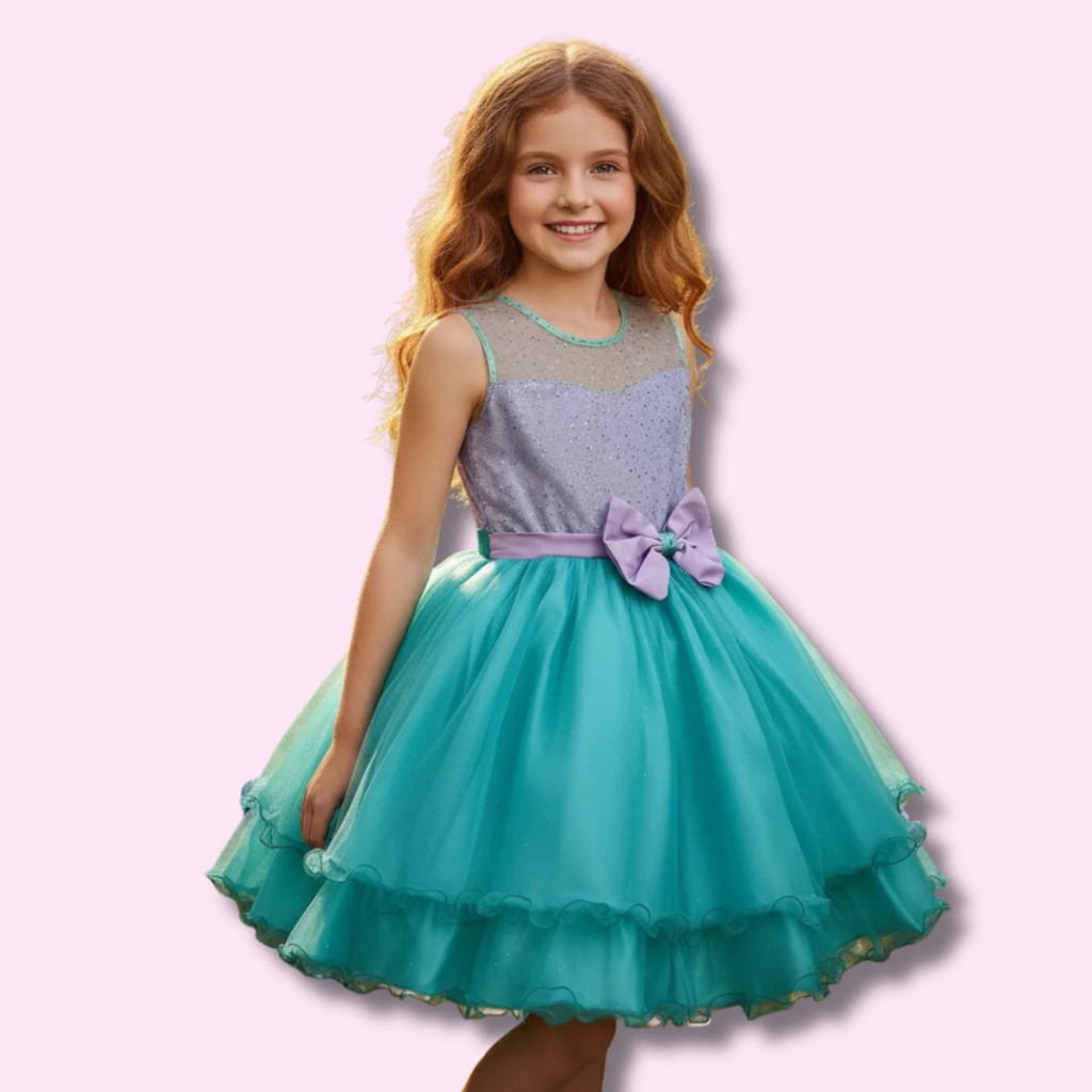 Vestido Infantil Juvenil Curto Sereia Ariel Princesa Do Mar Luxuoso Menina
