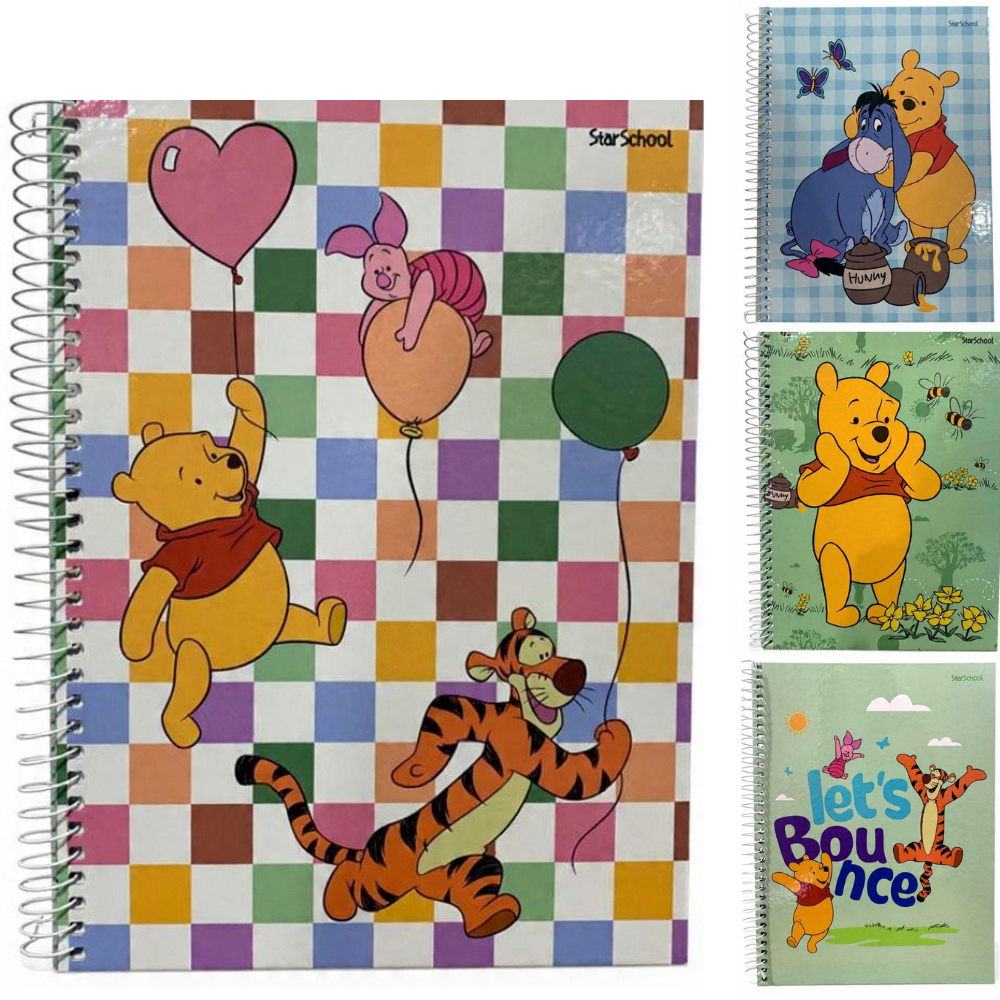 KIT COM 4 CADERNOS ESPIRAL UNIVERSITÁRIO URSINHO POOH C/ 80 FOLHAS  - JANDAIA em Oferta na Shopee
