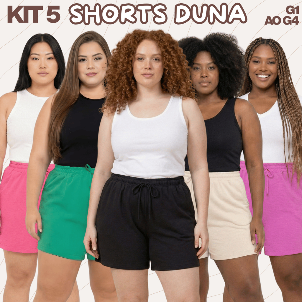 Kit 5 Shorts Feminino Bermuda Feminina Plus Size Soltinho Leve Saída Praia G1 G2 G3 G4 Cintura Verão