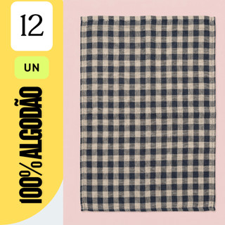 Kit 12 Panos de Chão Xadrez 70x45cm Extra Grande 100% Algodão | Overloque | Alta Absorção