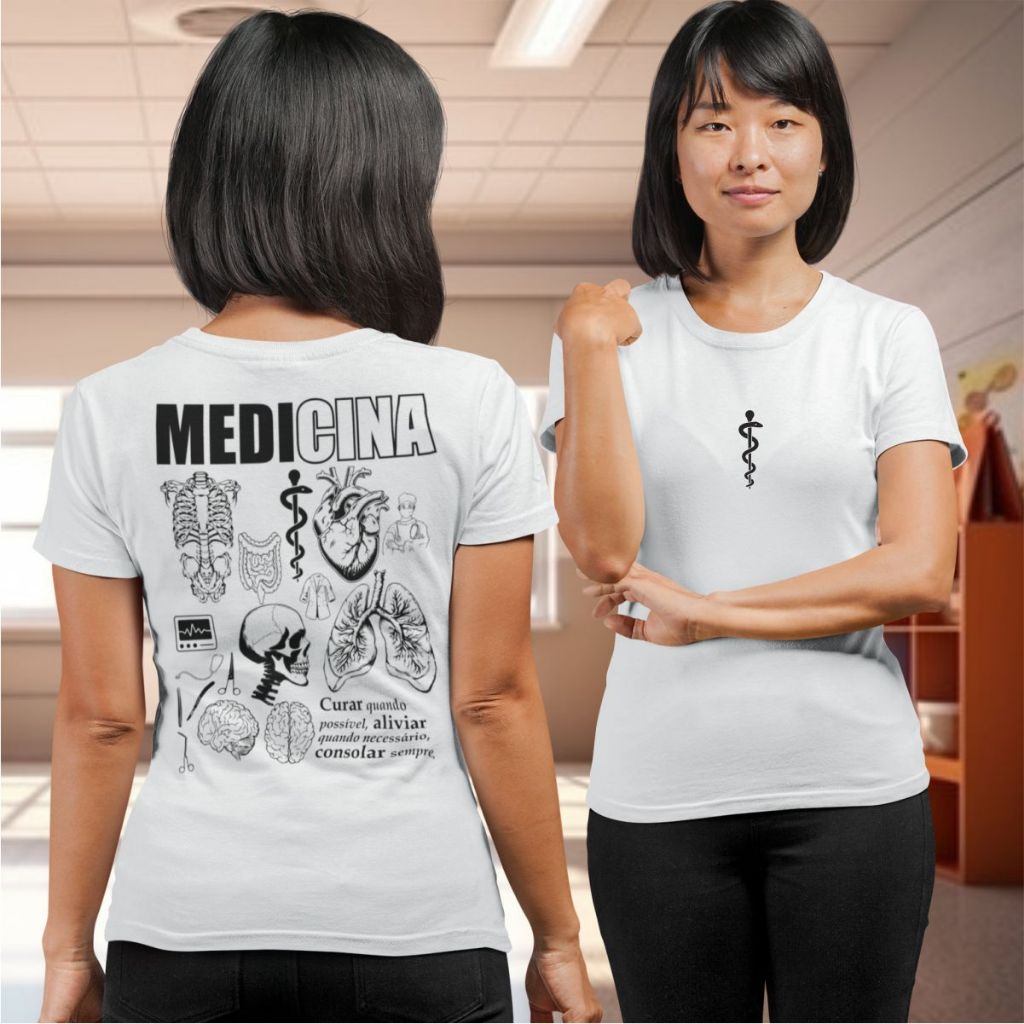 Babylook Medicina Feminina Manga Curta Gola Redonda 100% Algodão Pronta Entrega em Oferta na Shopee