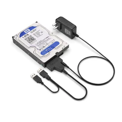 Cabo Sata Dual USB 2.0 3.0 + Fonte De Energia P4 12V 3A HDD Desktop SSD 2.5 e 3.5 até 2TB