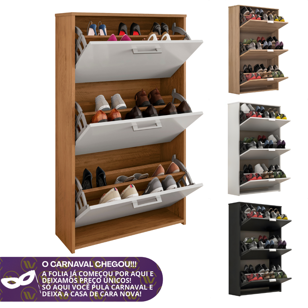 Sapateira 3 Portas 18 Pares Armário Multiuso Organizador para Entrada Sala Corredor Quarto Moderna em Oferta na Shopee