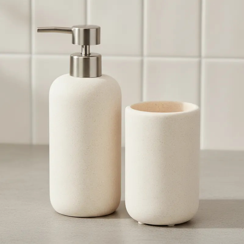 Kit Dispenser Porta Sabonete Líquido E Copo Porta Escovas Em Poliresina Design Quartzo 500ml em Oferta na Shopee