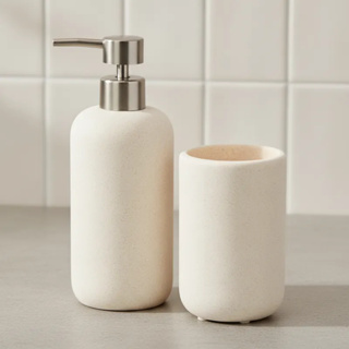 Kit Dispenser Porta Sabonete Líquido E Copo Porta Escovas Em Poliresina Design Quartzo 500ml em Oferta na Shopee