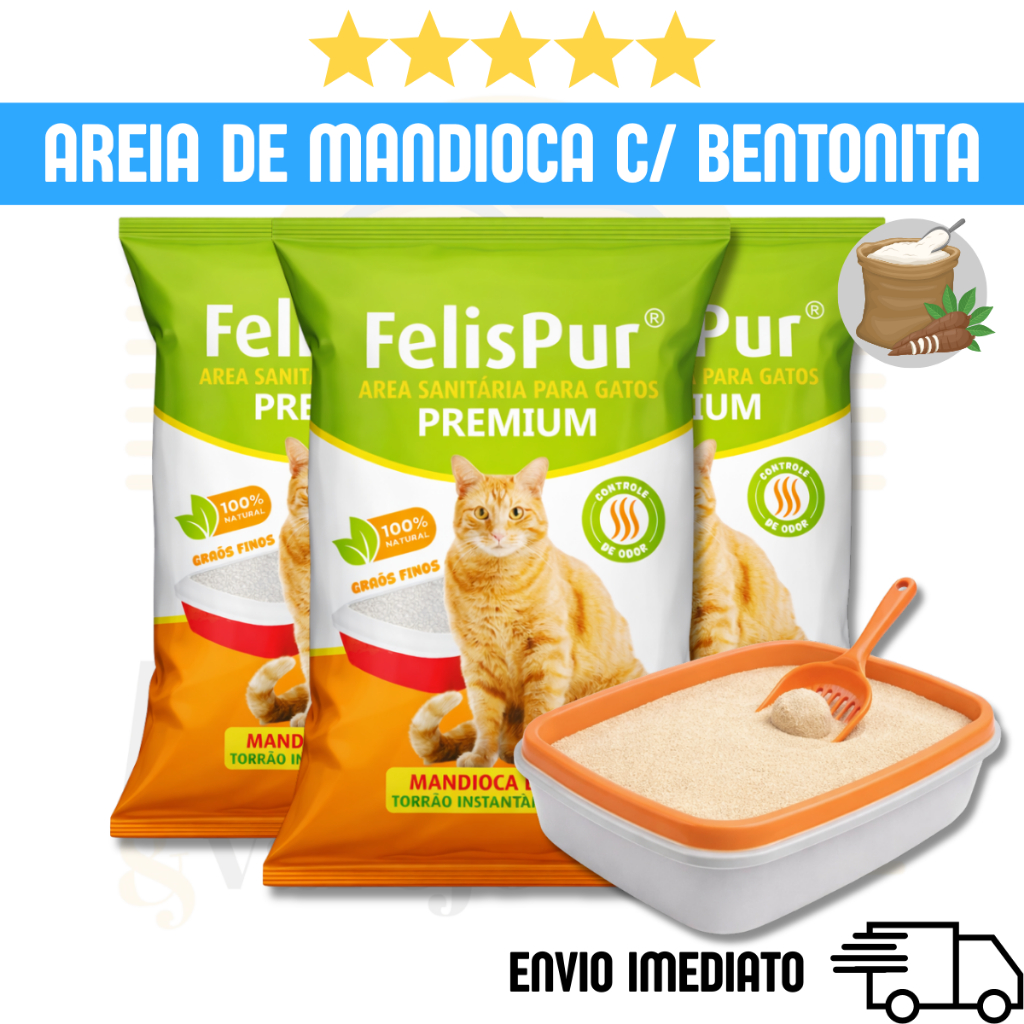 Areia Higiênica Biodegradável Mandioca + Bentonita Gato | Kits 4kg a 20kg | Ultra Fino Anti-Odor em Oferta na Shopee