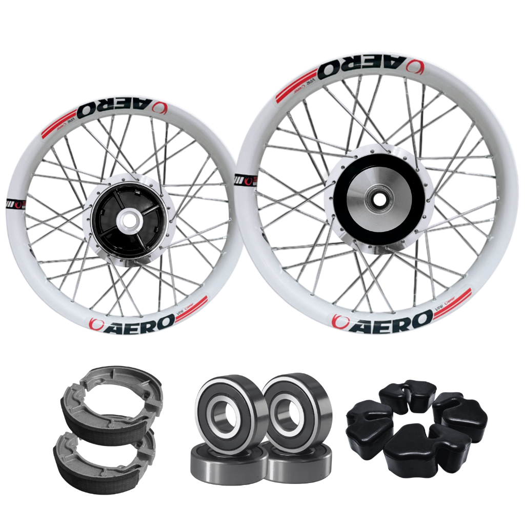 Par Rodas Aros Aero Branco Cubo Diamantado Biz 100 110 125 + Acessórios