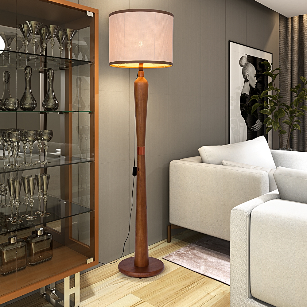 D+Mob Abajur Grande Luminária de Chão Imperial Cúpula em Palha Natural  160cm Dsign Moderno Sala Quarto Escritório