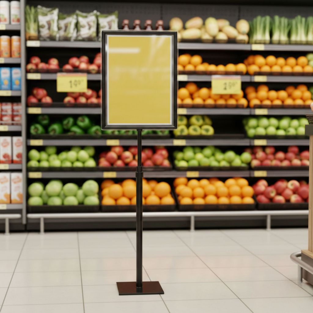 Pedestal Porta Cartaz A5 com Regulagem e Proteção Acrílica para Ofertas Promoções