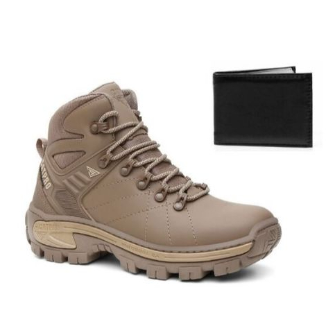 Bota Coturno Masculino CatPró Couro Legítimo Sola Antiderrapante Costurado E Colado C.A + Carteira