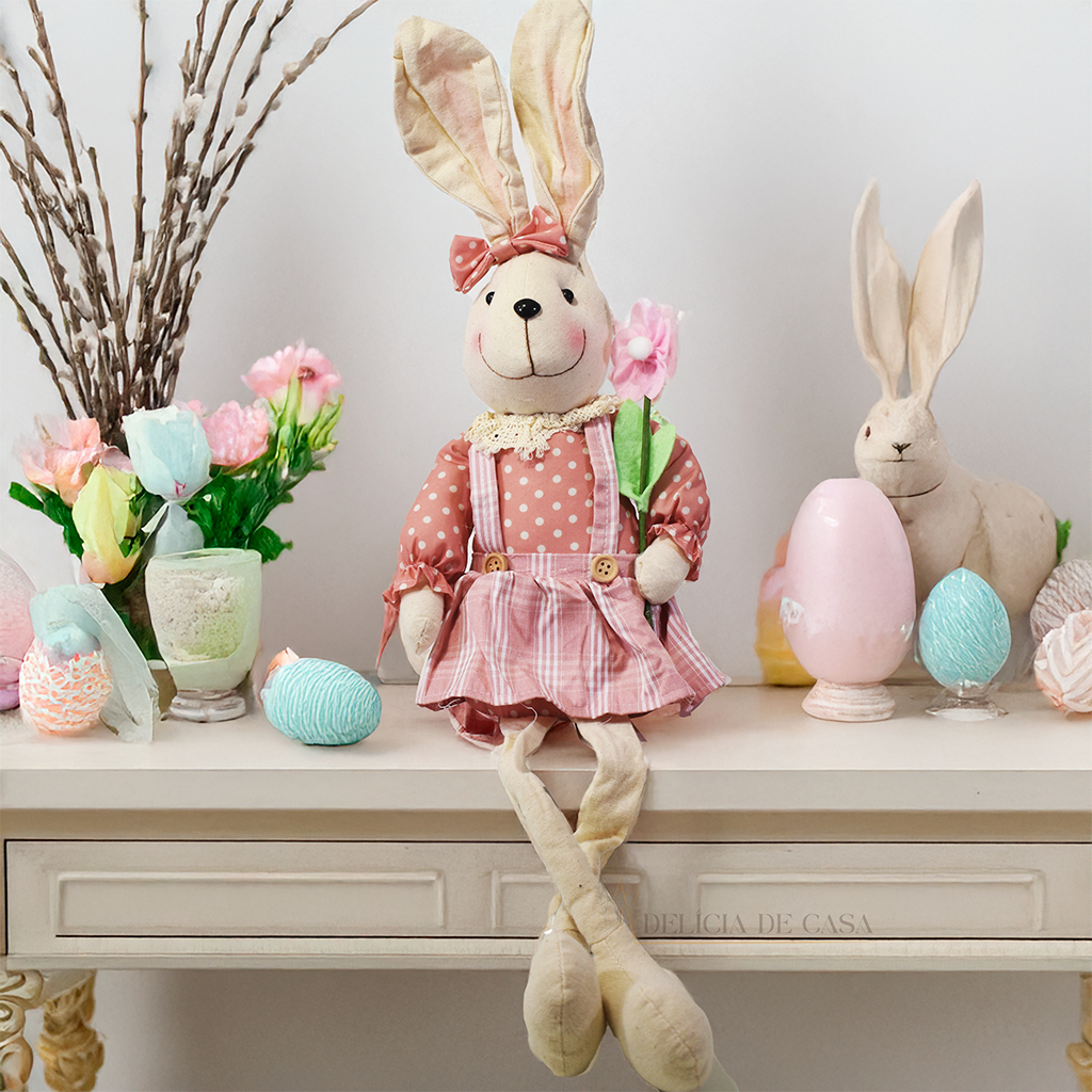 Coelho de Pelúcia Páscoa Sansão Grande 60 cm – Decoração para Casa Coelhinho da Páscoa