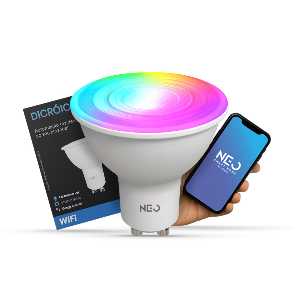 Lâmpada Led Dicróica MR16 Smart Wi-fi 2.4 GHz 5w 2700K/6500K RGB Colorido GU10 Branco Neo Avant em Oferta na Shopee