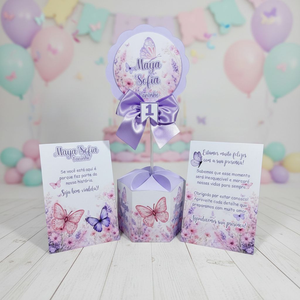PEGUE E MONTE | Centro de mesa | JARDIM ENCANTADO/BORBOLETAS | Personalizado | Papelaria  | Enfeite de mesa | Decoração