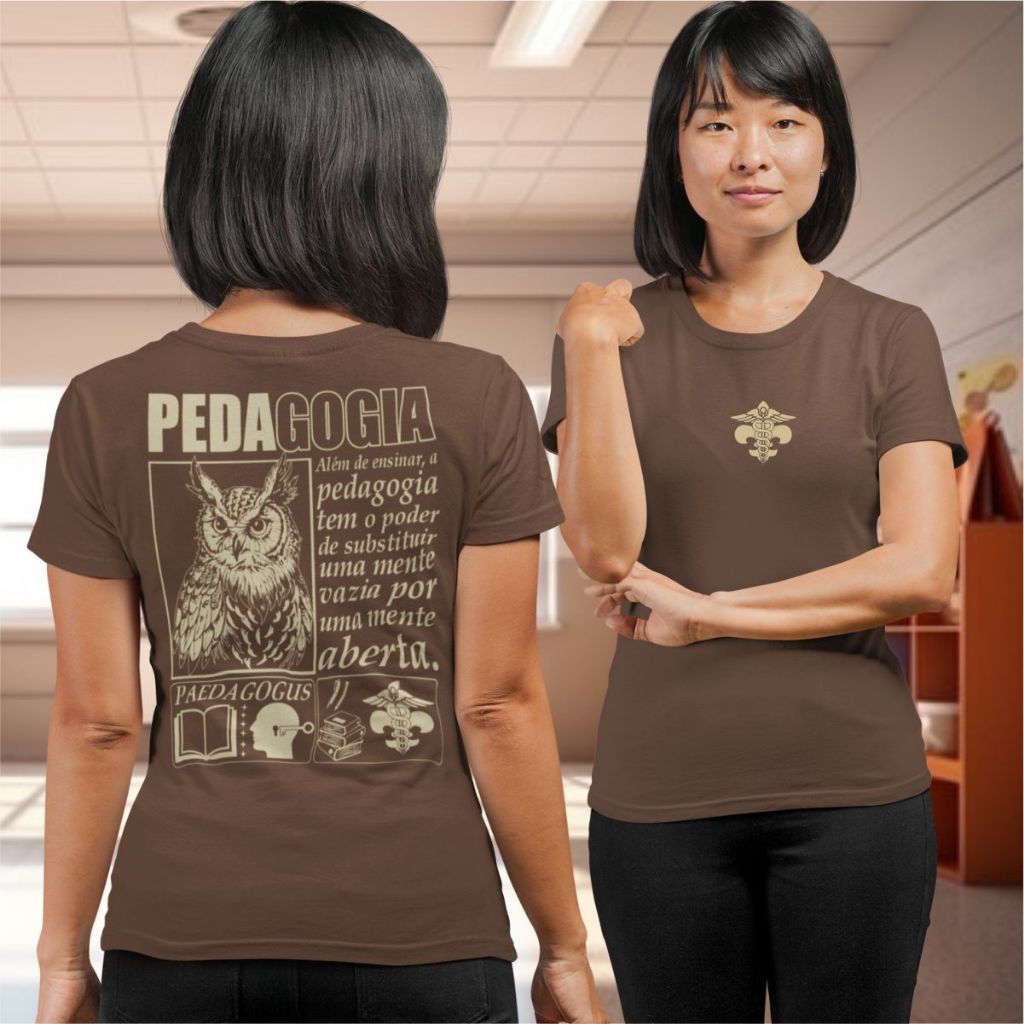 Babylook Pedagogia Feminina Curta Gola Redonda 100% Algodão Pronta Entrega em Oferta na Shopee