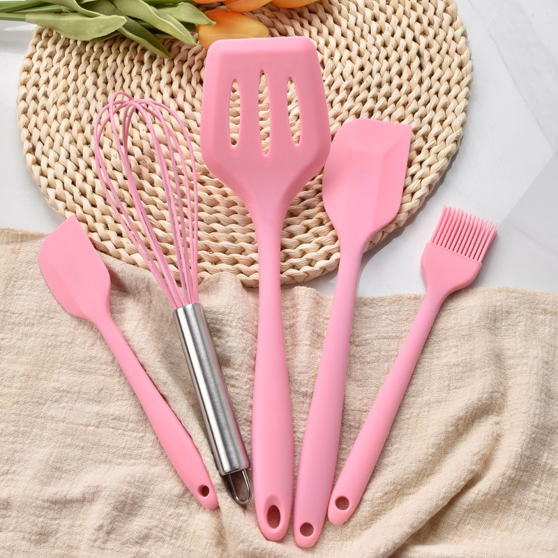 Kit with 5 Silicone Kitchen Utensils – Spoon Spatula, Small Spatula, Brush, Durable