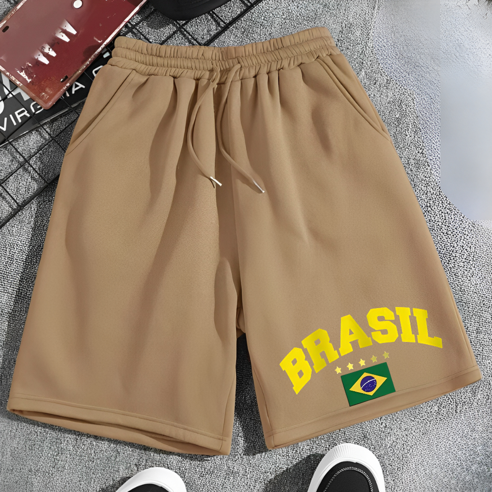 Short Moletinho Masculino Brasil Estrelas 1001 Copa do Mundo Seleção Brasileira Verde e Amarelo