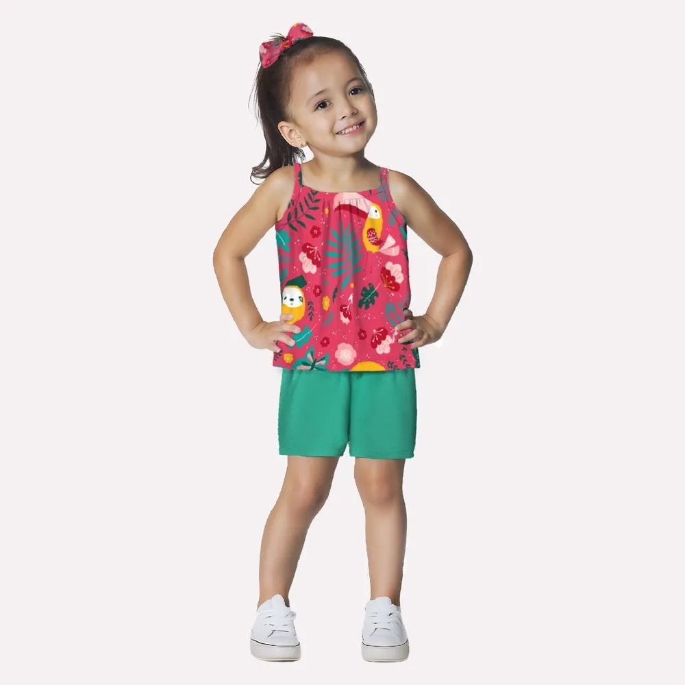 Conjunto Infantil Menina Kyly Blusa E Short Meia Malha Estampado