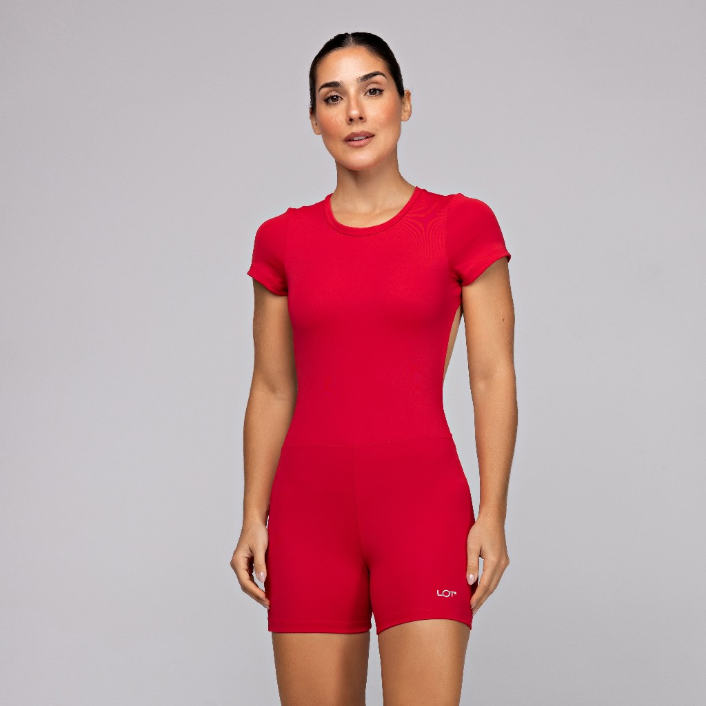 Macaquinho Vermelho Poliamida Fitness Feminino com Manga Curta Academia Musculação Corrida em Oferta na Shopee