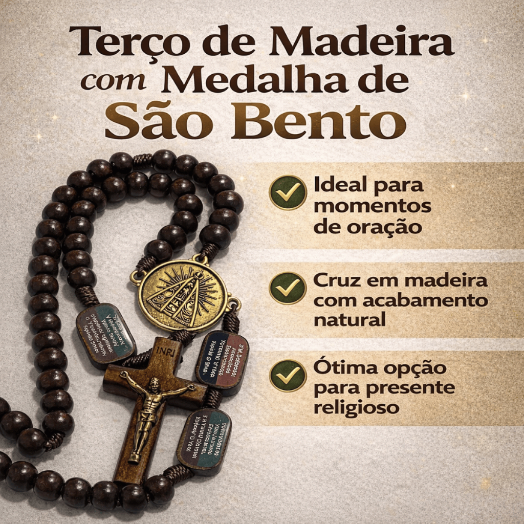 Kit Terço da Contemplação Nossa Senhora Aparecida de Madeira com os Misterios