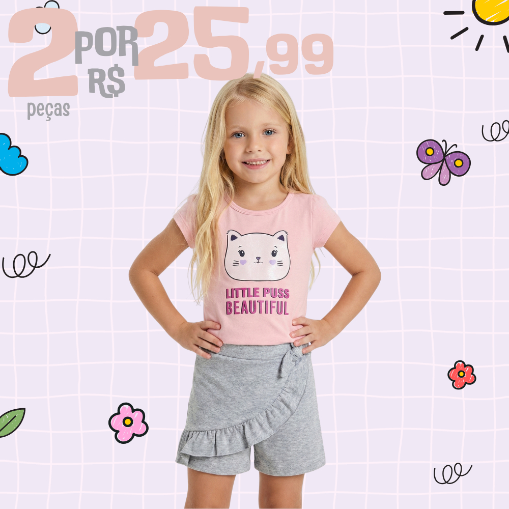 Conjunto Infantil Menina Roupa Feminina Confortável Blusa e Shorts