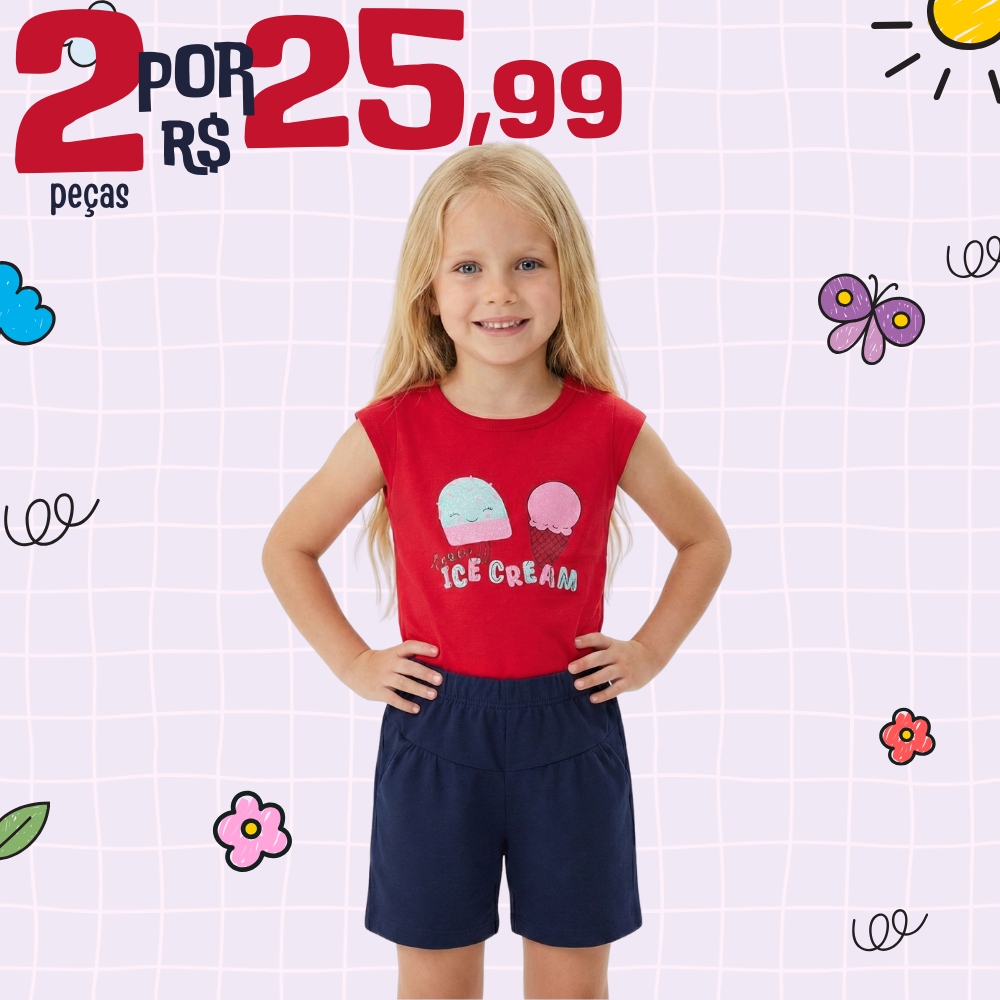 Conjunto Infantil Menina Feminino Bermuda e Camisa Conforto e Estilo Estampado