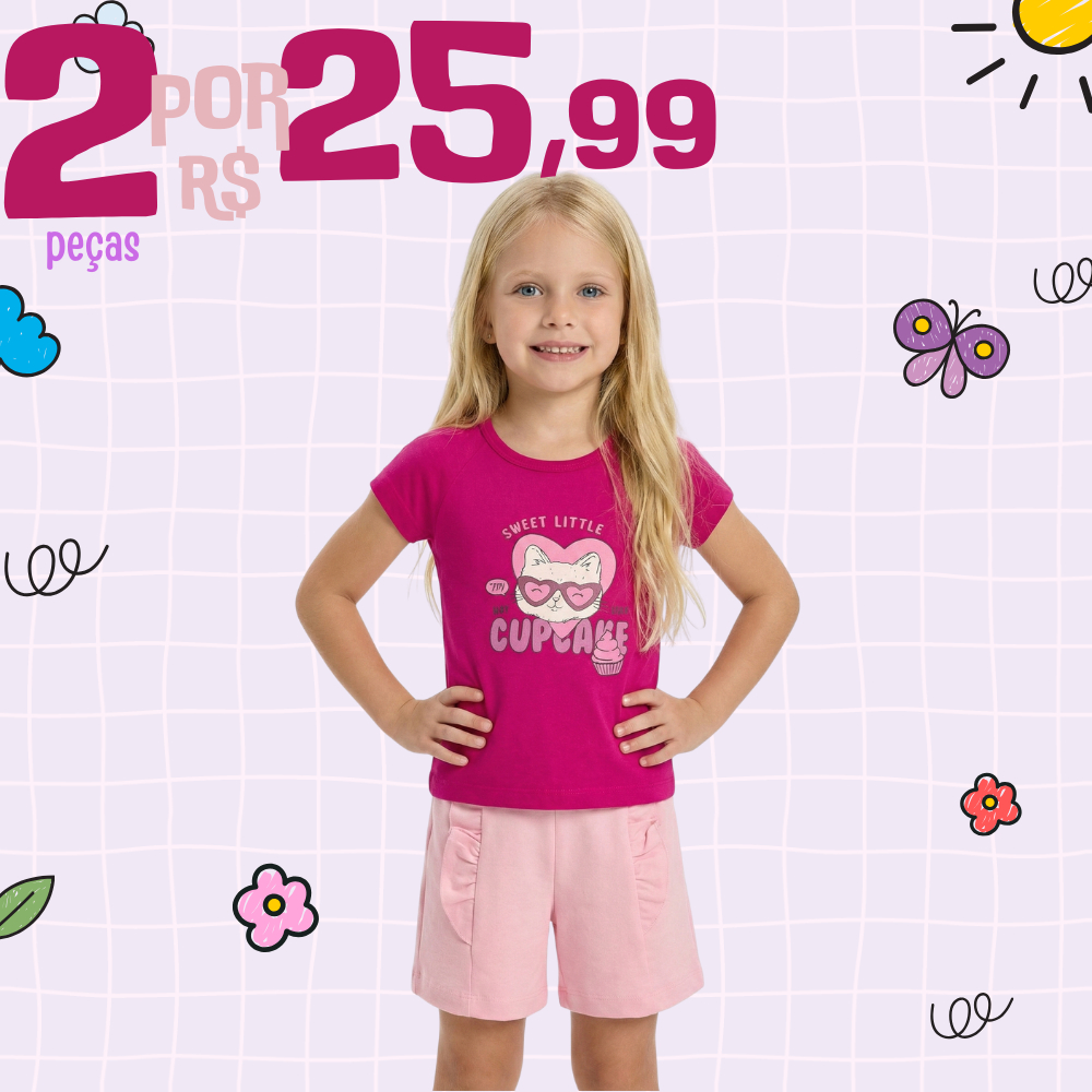Conjunto Infantil Menina Feminino Blusa e Short Confortável Verão