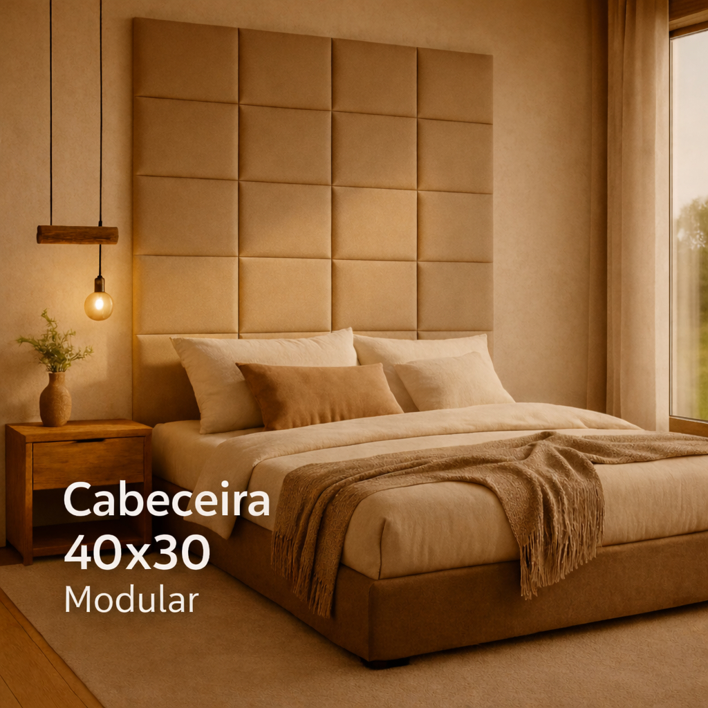 Kit Cabeceira Estofada Modular 40x30 Autocolante | Cama Box Solteiro Casal Queen King