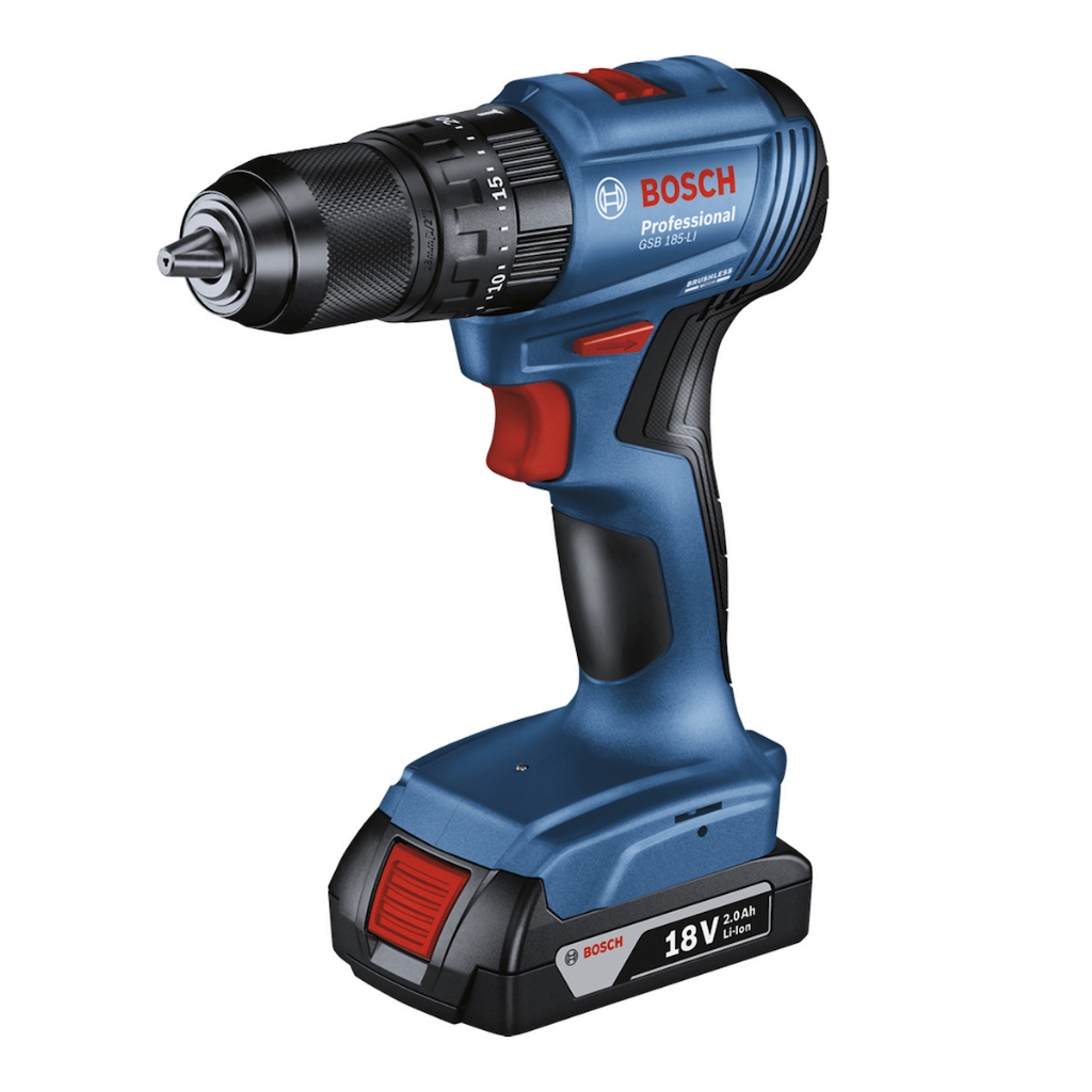 FURADEIRA E PARAFUSADEIRA DE IMPACTO GSB 185-LI 18V COM 2 BAT, CARREGADOR, MALETA E 23 ACESSÓRIOS 06019K31E7-000 - BOSCH
