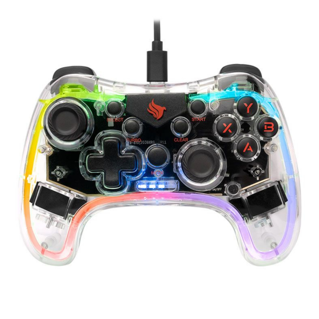 Controle Joystick para Vídeo Game Ps3 Android Computador Notebook Pc Glower P1 Transparente LED RGB