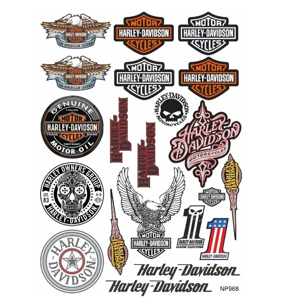 Cartela Kit De Adesivos Harley Davidson 21 Peças