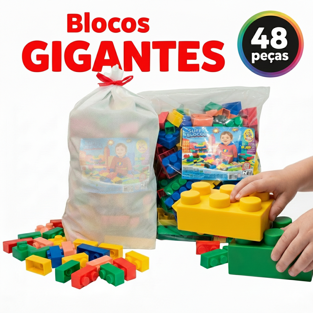 Blocos de Montar Gigantes Reiblocks – Super Blocos Educativos – 48 Peças