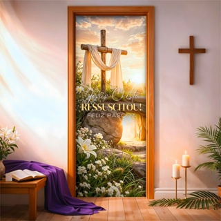 Capa de Porta Decorativa Páscoa Religiosa Cristo Vive em Tecido 3D Veste Fácil 0,85 X 2,10 em Oferta na Shopee