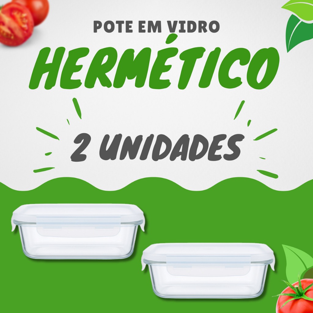 Kit 2 Marmitas De Vidro Pote Hermético Tampa  Com 4 Travas 1040 Ml Resistente Forno Freezer Lava Louças Microondas