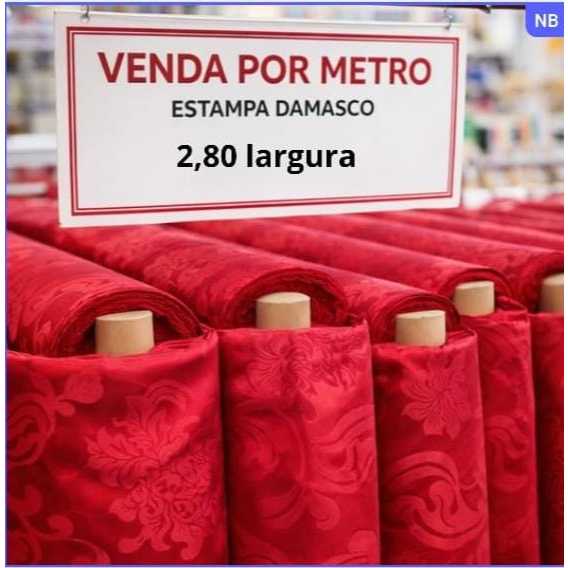 Tecido Jacquard Damasco Luxo por Metro 2,80 Medalhão Vermelho