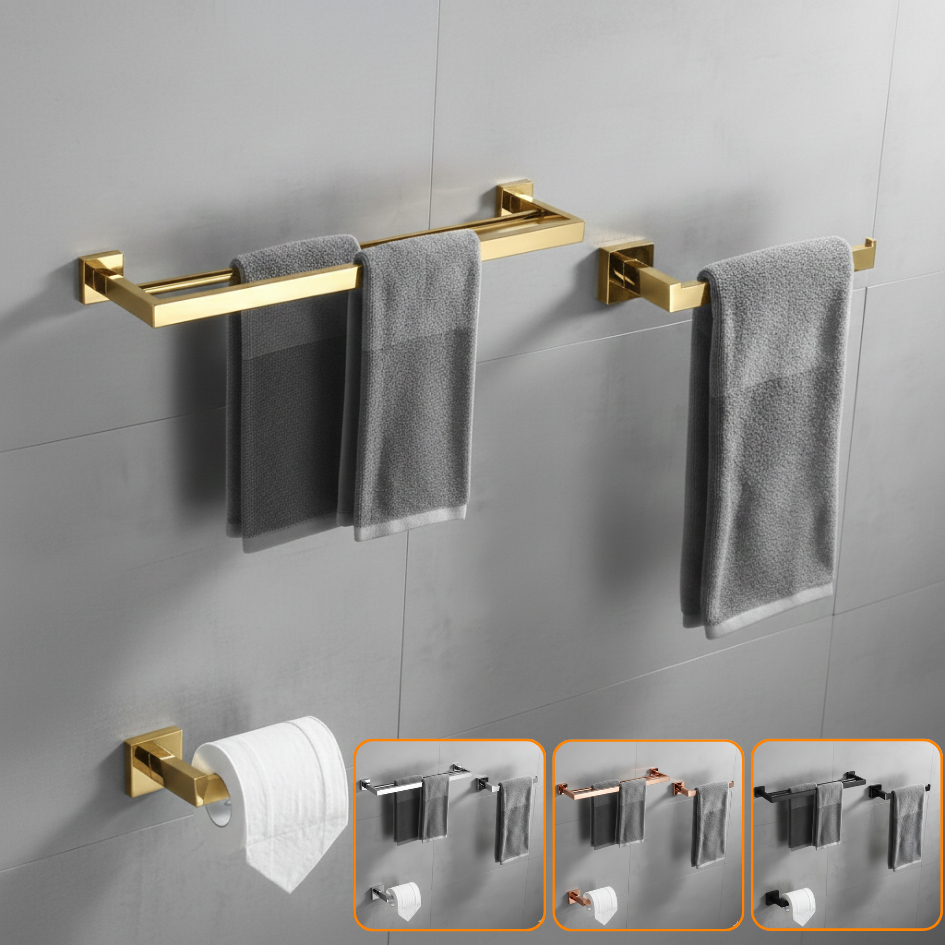 Kit Acessórios Para Banheiro Completo Porta Toalha Duplo Cabideiro e Papeleira Luxo Aço Inox 304 em Oferta na Shopee