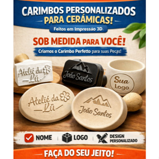 Carimbo para Argila e Cerâmica Personalizado | Nome ou Logo | Impressão 3D em Oferta na Shopee
