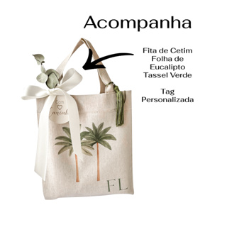 Sacola Ecobag de Linho Personalizadas Estampa Coqueiro para Casamento em Oferta na Shopee
