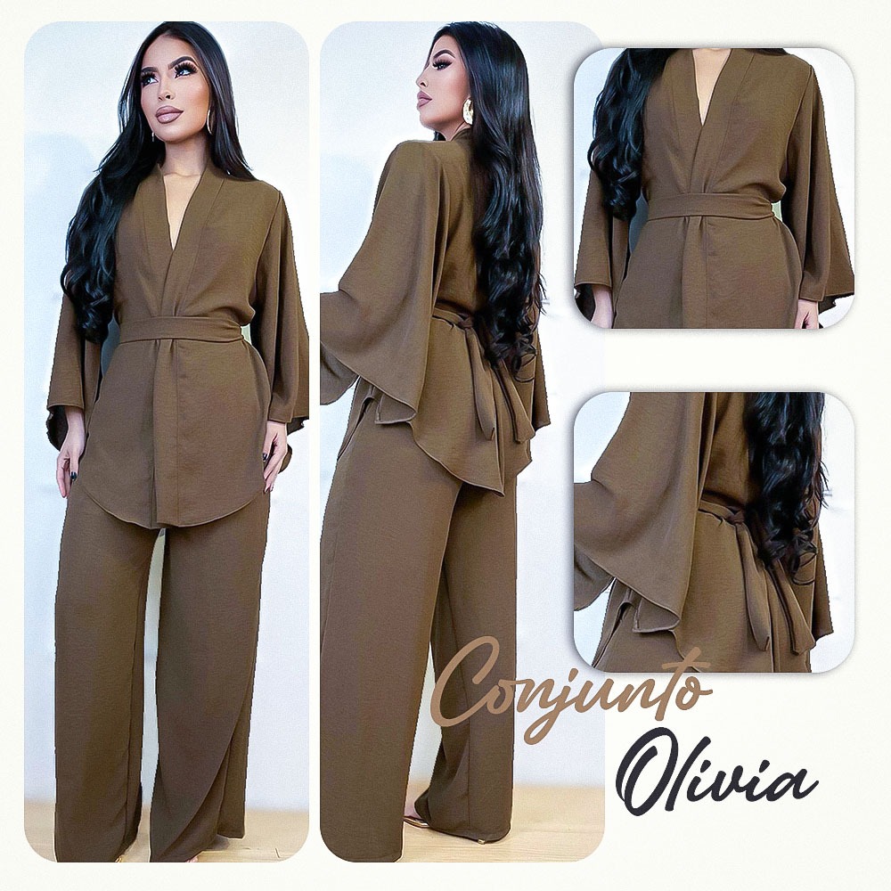 Conjunto Feminino Pantalona e Kimono em Crepe Forrado | Roupa Social Elegante e Confortável em Oferta na Shopee